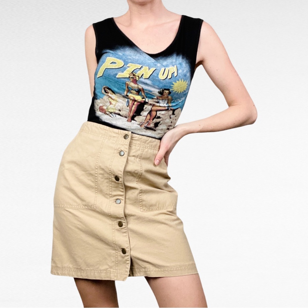 VINTAGE | 1990’s Lauren Ralph Lauren Tan Button Down High Waist Safari Skirt